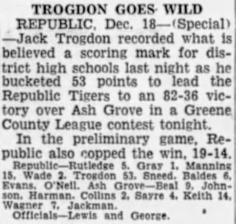Jack Trogdon 53 points scoring record